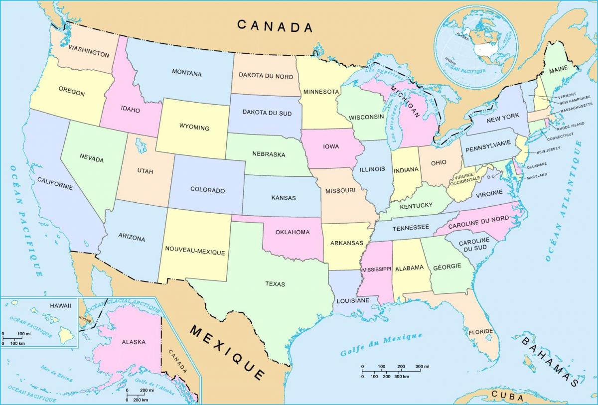 Mappa del nord degli Stati Uniti d'America