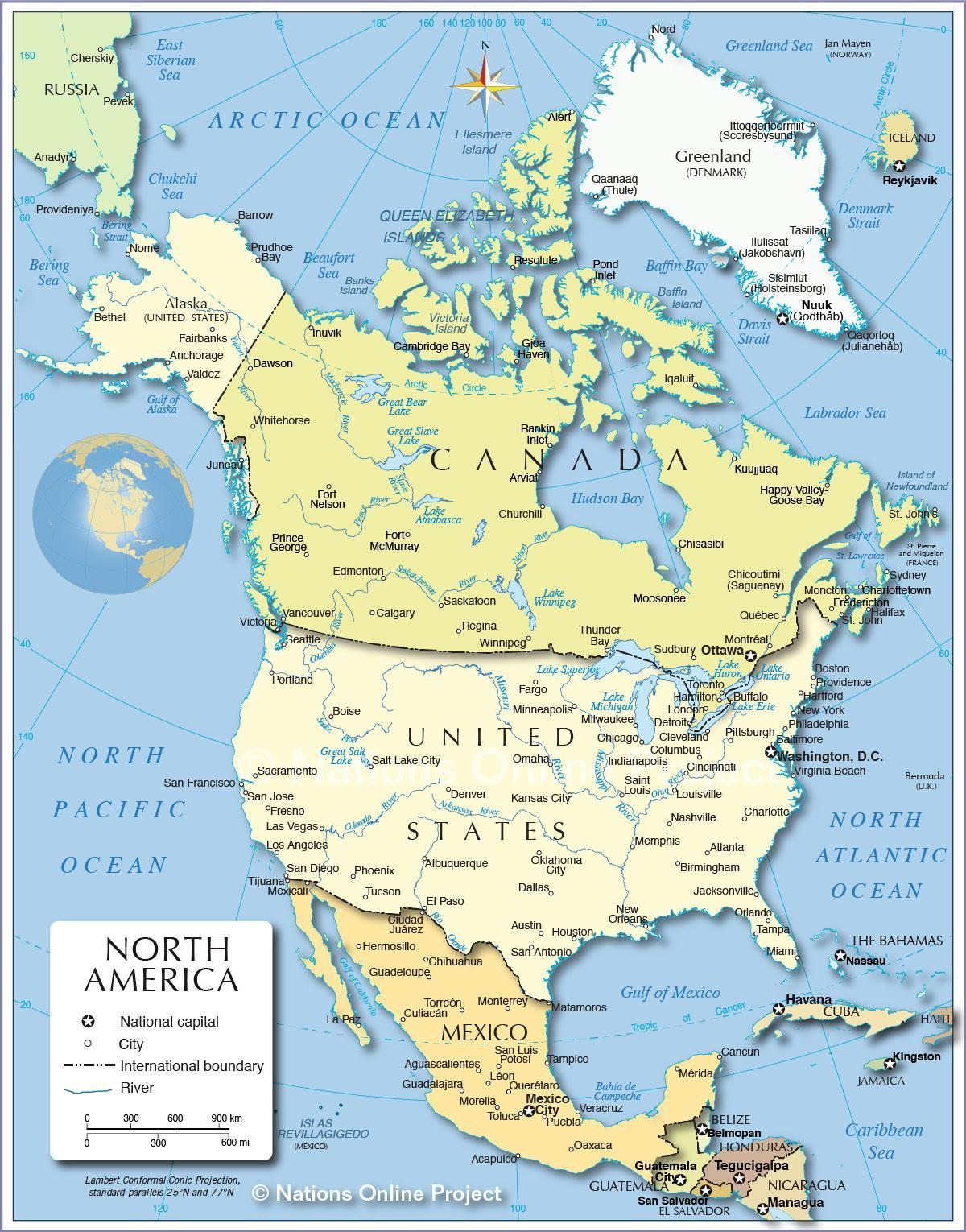 Mappa degli Stati Uniti e dei paesi confinanti