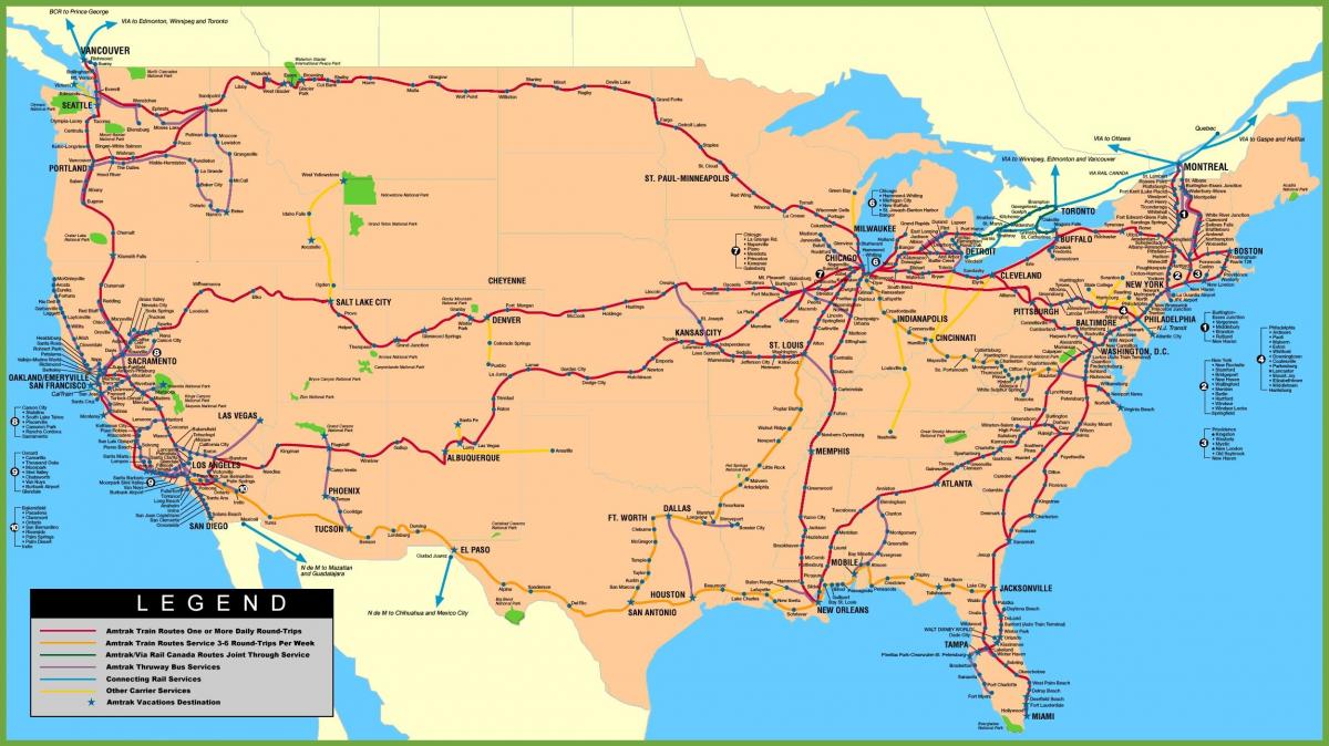 Mappa delle linee ferroviarie USA