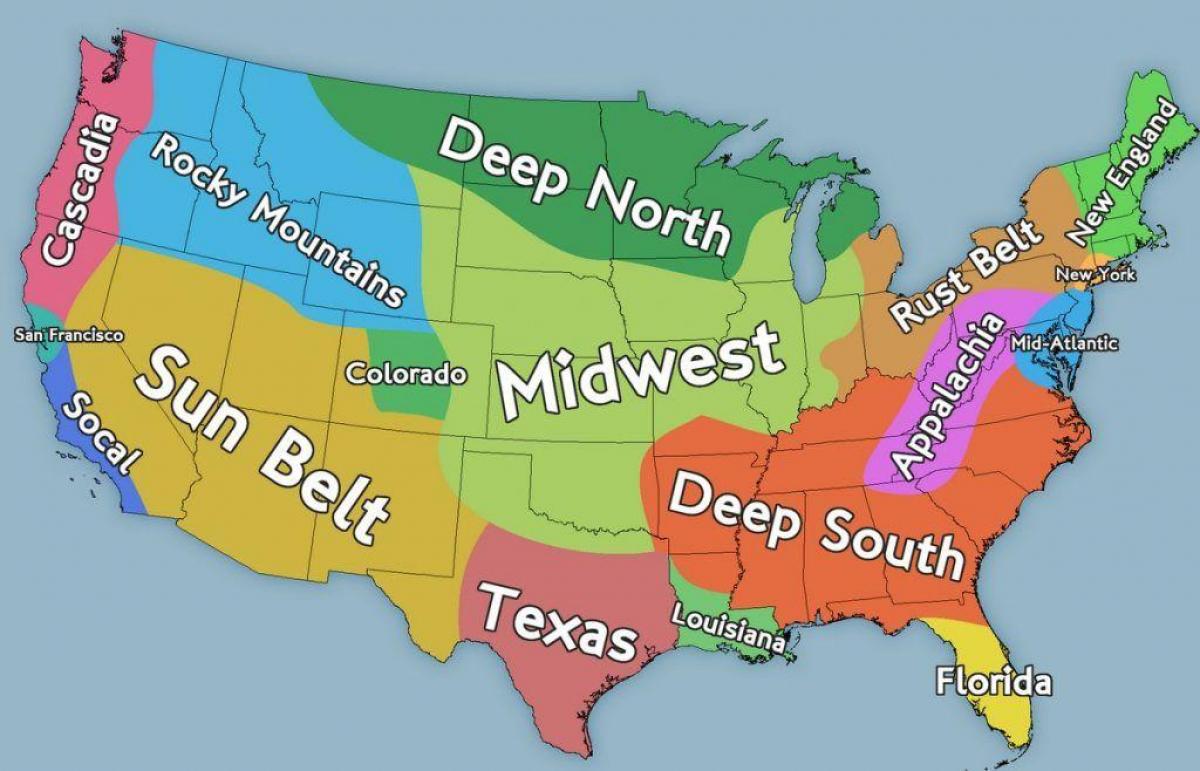 Mappa delle aree degli Stati Uniti d'America
