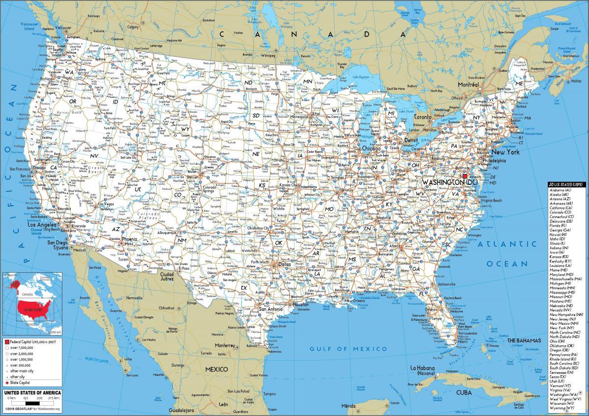 Mappa stradale degli Stati Uniti d'America