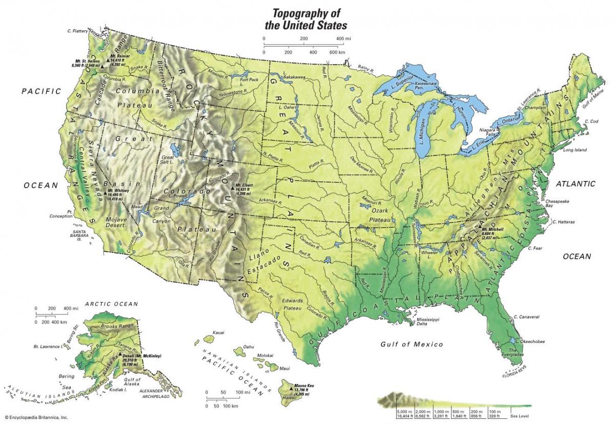 Mappa topografica di USA